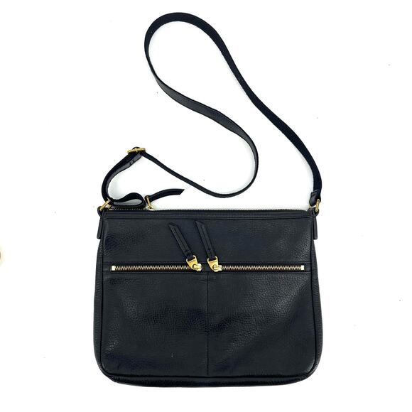 Fossil Pebbled Black Leather Rectangle Shoulder Bag Purse